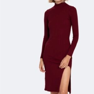 Women’s Billie the Label Turtleneck Ribbed Midi Dress Burgundy Size S